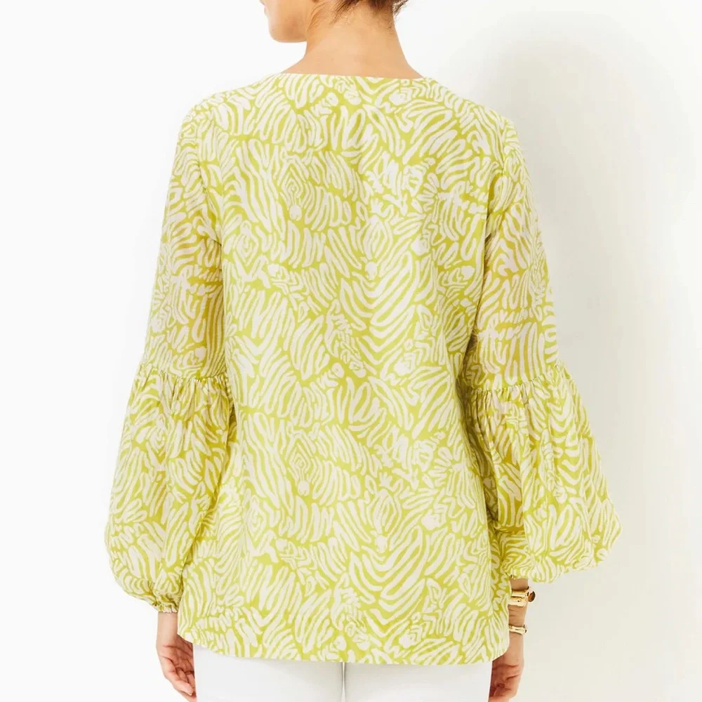 Lilly Pulitzer Laurelie Top Jardin Green Zee Bebe Preppy Resort Linen Size 10
